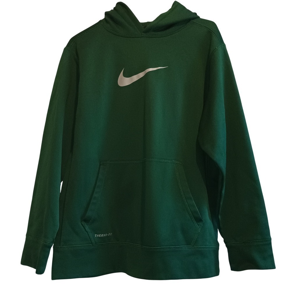 Nike Therma FIT Kids Hoodie Sweatshirt Green Pullover Large Center Swoosh